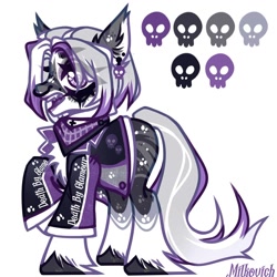 Size: 1080x1080 | Tagged: safe, alternate version, artist:dillice, imported from derpibooru, oc, oc only, earth pony, pony, clothes, ear fluff, ear piercing, earth pony oc, neckerchief, nose piercing, nose ring, piercing, raised hoof, simple background, skull, solo, unshorn fetlocks, white background