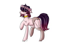 Size: 2800x2000 | Tagged: safe, alternate version, artist:dillice, imported from derpibooru, oc, oc only, earth pony, pony, background removed, choker, clothes, earth pony oc, female, floral head wreath, flower, mare, panties, signature, simple background, socks, solo, underwear, white background