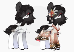 Size: 818x577 | Tagged: safe, artist:dammmnation, imported from derpibooru, oc, oc only, pegasus, pony, base used, clothes, duo, female, flower, flower in hair, kimono (clothing), mare, pegasus oc, simple background, white background, wings