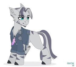 Size: 4000x3508 | Tagged: safe, artist:sinner_png, imported from derpibooru, oc, oc only, oc:zero, zebra, fallout equestria, beard, denim jacket, facial hair, fallout equestria: of shadows, feather, glasses, jewelry, male, necklace, simple background, solo, transparent background