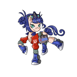 Size: 3000x3000 | Tagged: safe, artist:windywendy29, imported from derpibooru, kotobukiya, earth pony, pony, belt, boots, clothes, crossover, female, goggles, jacket, mare, optimus prime, ponified, raised hoof, raised leg, rule 63, rule 85, shoes, shorts, simple background, smiling, smirk, solo, toolbox, transformers, transparent background