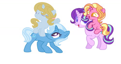 Size: 1280x681 | Tagged: safe, artist:xxpastelpawxx, imported from derpibooru, luster dawn, starlight glimmer, trixie, family, female, lesbian, offspring, parent:prince blueblood, parent:trixie, parents:bluetrix, shipping, simple background, startrix, white background