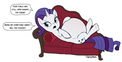 Size: 3657x1876 | Tagged: safe, artist:thenypod4, imported from derpibooru, rarity, pony, unicorn, belly, big belly, dialogue, fainting couch, female, huge belly, mare, preggity, pregnant, simple background, white background