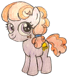 Size: 579x646 | Tagged: safe, artist:jebens1, imported from derpibooru, jing-a-ling, earth pony, pony, my little pony tales, bell, female, filly, foal, freckles, g1, g4, generation leap, simple background, smiling, solo, traditional art, transparent background
