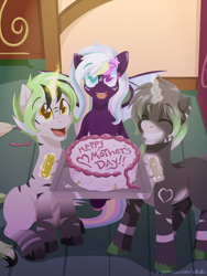 Size: 1200x1600 | Tagged: safe, artist:willoillo, imported from derpibooru, oc, bat pony, hybrid, pony, zony, cake, commission, food, mother's day