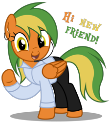 Size: 3080x3420 | Tagged: safe, artist:strategypony, imported from derpibooru, oc, oc only, oc:naviga, pegasus, pony, behaving like izzy moonbow, clothes, cute, dialogue, headset, headset mic, hi new friend, looking at you, pegasus oc, simple background, transparent background, waving, waving at you, wings