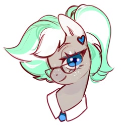 Size: 570x580 | Tagged: safe, artist:ekot, imported from derpibooru, oc, oc only, oc:shirley flow, pegasus, pony, blue eyes, female, freckles, g5, g5 oc, glasses, jewelry, mare, necktie, oda 1997, oda 997, pegasus oc, solo