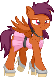 Size: 1920x2700 | Tagged: safe, artist:alexdti, imported from derpibooru, oc, oc only, oc:vee, pegasus, pony, clothes, dress, eyeshadow, female, full body, high heels, high res, hoof shoes, hooves, lidded eyes, makeup, mare, partially open wings, pegasus oc, raised leg, shoes, simple background, smiling, solo, tail, transparent background, wings
