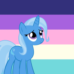 Size: 640x640 | Tagged: safe, artist:it-is-85-degrees, artist:recu153, edit, imported from derpibooru, trixie, pony, unicorn, cute, diatrixes, female, looking up, mare, pride flag, smiling, solo