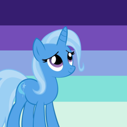 Size: 640x640 | Tagged: safe, artist:it-is-85-degrees, artist:recu153, edit, imported from derpibooru, trixie, pony, unicorn, cute, diatrixes, female, looking up, mare, pride flag, smiling, solo