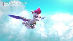 Size: 1920x1080 | Tagged: safe, imported from derpibooru, screencap, zipp storm, pegasus, pony, spoiler:my little pony: make your mark, 3d, cloud, colored wings, eyebrows, female, flying, g5, mare, multicolored wings, my little pony: make your mark, my little pony: make your mark chapter 1, netflix, sky, smiling, smirk, solo, spread wings, wings, youtube link