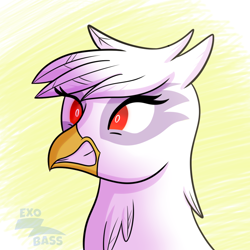 Size: 1000x1000 | Tagged: safe, artist:exobass, imported from derpibooru, gilda, griffon, angry, beak, bust, expression, furious, red eyes, solo, watermark
