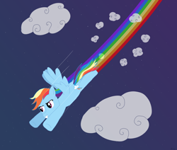 Size: 2600x2200 | Tagged: safe, artist:gilo, imported from derpibooru, rainbow dash, pegasus, pony, cloud, flying, grin, night, rainbow trail, sky, smiling, solo