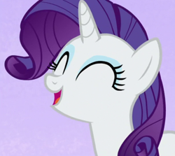 Size: 612x545 | Tagged: safe, imported from derpibooru, screencap, rarity, pony, unicorn, all bottled up, season 7, best friends until the end of time, cropped, cute, eyes closed, female, happy, mare, open mouth, purple background, raribetes, simple background, smiling, solo