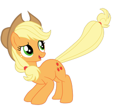 Size: 1800x1616 | Tagged: safe, artist:gmaplay, imported from derpibooru, applejack, earth pony, pony, female, full body, hooves, long tail, looking back, mare, open mouth, open smile, simple background, smiling, solo, standing, tail, transparent background