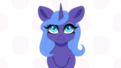 Size: 1280x720 | Tagged: safe, artist:gunya, imported from derpibooru, princess luna, alicorn, pony, :3, animated, cute, eyeshadow, female, gif, lunabetes, makeup, mare, s1 luna, simple background, solo, white background