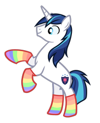 Size: 1703x2100 | Tagged: safe, artist:idkhesoff, artist:tominokurra, derpibooru exclusive, imported from derpibooru, shining armor, pony, unicorn, base used, canterlot wedding 10th anniversary, clothes, cute, full body, horn, male, rainbow socks, raised hoof, rearing, simple background, smiling, socks, solo, stallion, striped socks, transparent background