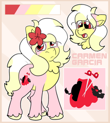 Size: 1700x1900 | Tagged: safe, artist:euspuche, imported from derpibooru, oc, oc only, oc:carmen garcía, earth pony, female, looking at you, reference sheet, spanish, worried
