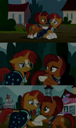 Size: 1280x2160 | Tagged: safe, edit, edited screencap, editor:jerryakiraclassics19, imported from twibooru, screencap, stellar flare, sunburst, pony, unicorn, the parent map, '90s, clothes, female, glasses, holding hooves, image, male, mare, mother and child, mother and son, png, robe, stallion, sunburst's glasses, sunburst's robe
