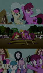 Size: 1280x2160 | Tagged: safe, edit, edited screencap, editor:jerryakiraclassics19, imported from twibooru, screencap, apple bloom, berry punch, berryshine, bon bon, carrot top, cherry berry, golden harvest, lightning bolt, neon lights, rainbowshine, rarity, rising star, sweetie drops, white lightning, earth pony, pony, unicorn, it isn't the mane thing about you, on your marks, the mysterious mare do well, '90s, 80s, background pony, eyes closed, female, filly, grape, grape stomping, image, male, mare, open mouth, png, smiling, stallion