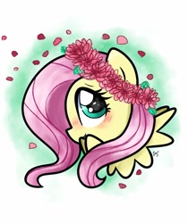 Size: 862x1024 | Tagged: source needed, safe, artist:silver meadow, imported from derpibooru, fluttershy, pegasus, pony, cute, female, floral head wreath, flower, shyabetes, solo