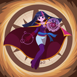 Size: 1280x1280 | Tagged: safe, artist:howxu, imported from derpibooru, twilight sparkle, human, equestria girls, blushing, boots, cape, clothes, cosplay, costume, crossover, doctor strange, female, gloves, high heel boots, jewelry, looking at you, magic, marvel, marvel cinematic universe, marvel comics, motorcross, necklace, robe, sash, shirt, shoes, smiling, solo, sorcerer supreme, superhero, thigh boots