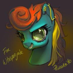 Size: 600x600 | Tagged: safe, artist:hinoraito, imported from derpibooru, oc, oc only, pony, bust, ear piercing, female, mare, piercing, portrait, smiling, smirk, solo
