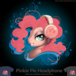 Size: 1299x1299 | Tagged: safe, artist:hinoraito, imported from derpibooru, pinkie pie, pony, bust, clothes, headphones, merchandise, official, portrait, shirt, solo, t-shirt, welovefine
