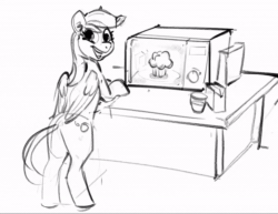 Size: 600x463 | Tagged: safe, artist:alumx, imported from derpibooru, derpy hooves, pegasus, pony, animated, butt, food, gif, happy, looking at you, looking back, looking back at you, microwave, muffin, plot, sketch, smiling, smiling at you, solo
