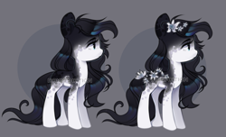 Size: 1025x625 | Tagged: safe, artist:dammmnation, imported from derpibooru, oc, oc only, earth pony, pony, abstract background, base used, duo, earth pony oc, female, flower, flower in hair, mare