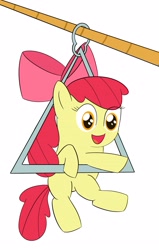 Size: 1943x3064 | Tagged: safe, artist:toryu137, imported from derpibooru, apple bloom, earth pony, pony, female, filly, foal, no nose, simple background, solo, translation request, white background, zipline