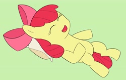 Size: 3571x2262 | Tagged: safe, artist:toryu137, imported from derpibooru, apple bloom, earth pony, pony, female, filly, foal, green background, pillow, simple background, solo