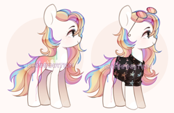 Size: 896x579 | Tagged: safe, artist:dammmnation, imported from derpibooru, oc, oc only, earth pony, pony, base used, clothes, duo, earth pony oc, female, mare, multicolored hair, rainbow hair, smiling, sunglasses