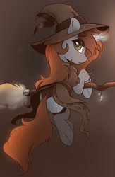 Size: 2673x4096 | Tagged: safe, artist:arjinmoon, imported from derpibooru, oc, oc:arjin, pony, unicorn, broom, butt, clothes, femboy, flying, flying broomstick, hat, looking at you, looking back, male, plot, socks, stallion, witch, witch costume, witch hat