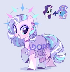 Size: 2399x2482 | Tagged: safe, artist:fenix-artist, imported from derpibooru, rarity, trixie, oc, pony, unicorn, clothes, colored hooves, dress, eyelashes, female, grin, hat, horn, magical lesbian spawn, mare, offspring, one eye closed, parent:rarity, parent:trixie, parents:rarixie, raised hoof, smiling, unicorn oc, wink