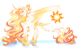 Size: 3328x2048 | Tagged: safe, artist:damayantiarts, imported from derpibooru, princess celestia, alicorn, pony, curved horn, female, horn, mare, peytral, redesign, simple background, solo, white background