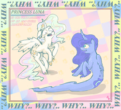 Size: 1024x931 | Tagged: safe, artist:alexandrvirus, imported from derpibooru, princess celestia, princess luna, lamia, original species, pony, why