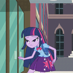 Size: 270x270 | Tagged: safe, imported from derpibooru, screencap, twilight sparkle, human, equestria girls, equestria girls (movie), animated, backpack, canterlot high, gif, hair, loop, solo, twilight sparkle (alicorn)