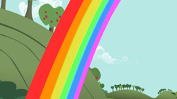 Size: 3410x1920 | Tagged: safe, imported from derpibooru, screencap, hearts and hooves day (episode), season 2, cloud, high res, no pony, rainbow, tree