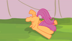 Size: 3410x1920 | Tagged: safe, imported from derpibooru, screencap, scootaloo, pegasus, pony, flight to the finish, season 4, butt, faceplant, female, filly, foal, high res, plot, solo, spread wings, wings