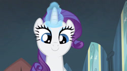 Size: 3410x1920 | Tagged: safe, imported from derpibooru, screencap, rarity, pony, unicorn, for whom the sweetie belle toils, season 4, cute, female, high res, magic, mare, raribetes, smiling, solo, telekinesis, wingding eyes