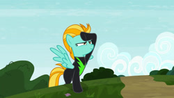 Size: 3410x1920 | Tagged: safe, imported from derpibooru, screencap, lightning dust, pegasus, pony, season 8, the washouts (episode), spoiler:s08, female, high res, mare, smiling, solo, spread wings, wings