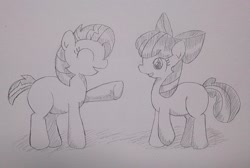 Size: 1280x859 | Tagged: safe, artist:up_p_ab, imported from derpibooru, apple bloom, babs seed, earth pony, pony, cousins, female, filly, foal, sketch, traditional art