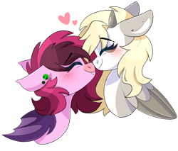 Size: 1024x871 | Tagged: safe, artist:cinnamontee, imported from derpibooru, oc, oc only, oc:bree berry, oc:tegan, bat pony, pegasus, pony, boop, bust, duo, female, lesbian, mare, noseboop, nuzzling, oc x oc, shipping, simple background, transparent background