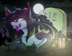 Size: 3861x3000 | Tagged: safe, artist:rico_chan, imported from derpibooru, oc, earth pony, firefly (insect), insect, pony, shark, shark pony, undead, zombie, zombie pony, cloud, darkness, dirt, fish tail, glowing, glowing eyes, grass, gravestone, graveyard, lantern, light, moon, sketch, solo, tail, teeth, tongue out