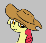 Size: 95x89 | Tagged: safe, artist:café con azúcar, imported from derpibooru, apple bloom, earth pony, pony, aggie.io, female, filly, foal, frown, hat, lowres, simple background, solo