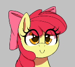 Size: 151x136 | Tagged: safe, artist:thebatfang, imported from derpibooru, apple bloom, earth pony, pony, aggie.io, bow, female, filly, foal, lowres, simple background, smiling, solo