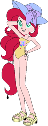 Size: 228x600 | Tagged: safe, artist:icicle-wicicle-1517, artist:yeetmedownthestairs, color edit, edit, imported from derpibooru, oc, oc only, oc:painted lilly, human, equestria girls, clothes, collaboration, color, colored, feet, grin, hat, humanized, humanized oc, nonbinary, nose piercing, nose ring, piercing, sandals, simple background, smiling, solo, sun hat, swimsuit, transparent background