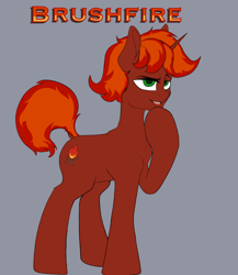 Size: 4000x4600 | Tagged: safe, artist:sketchy knight, imported from derpibooru, oc, oc only, oc:brushfire, hoof on chin, raised eyebrow, reference sheet, smiling