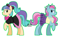 Size: 3860x2432 | Tagged: safe, artist:queertrixie, imported from derpibooru, pixel pizazz, violet blurr, earth pony, pony, clothes, duo, duo female, equestria girls ponified, female, mare, outline, ponified, simple background, transparent background